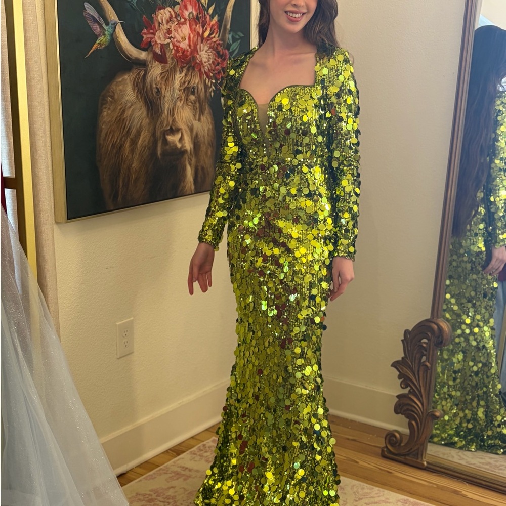 Elegant Disco Long Sleeve Sequin Dress in green